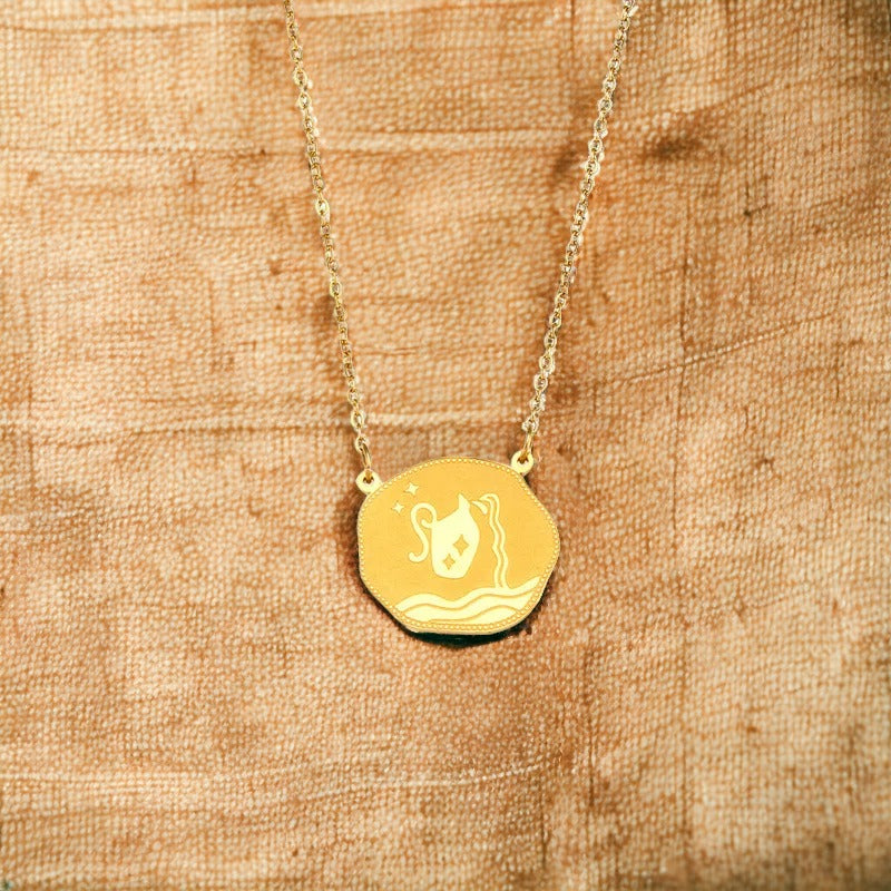 Aquarius Irregular Coin Star Sign Necklace