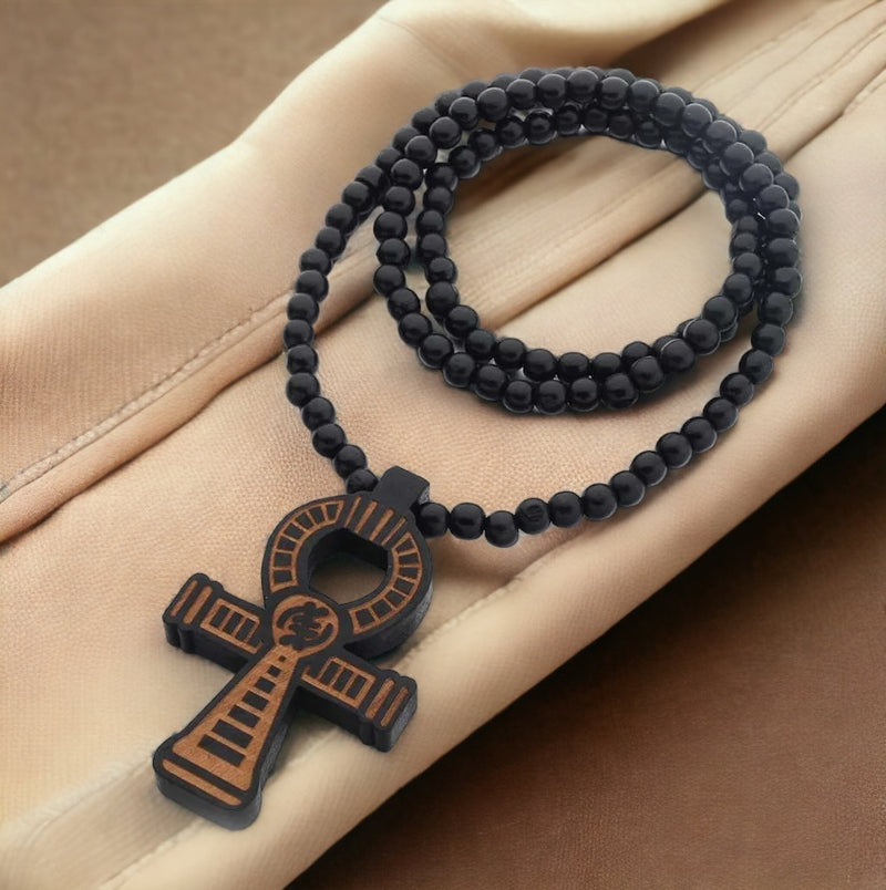 Black Brown Ankh Egyptian Necklace