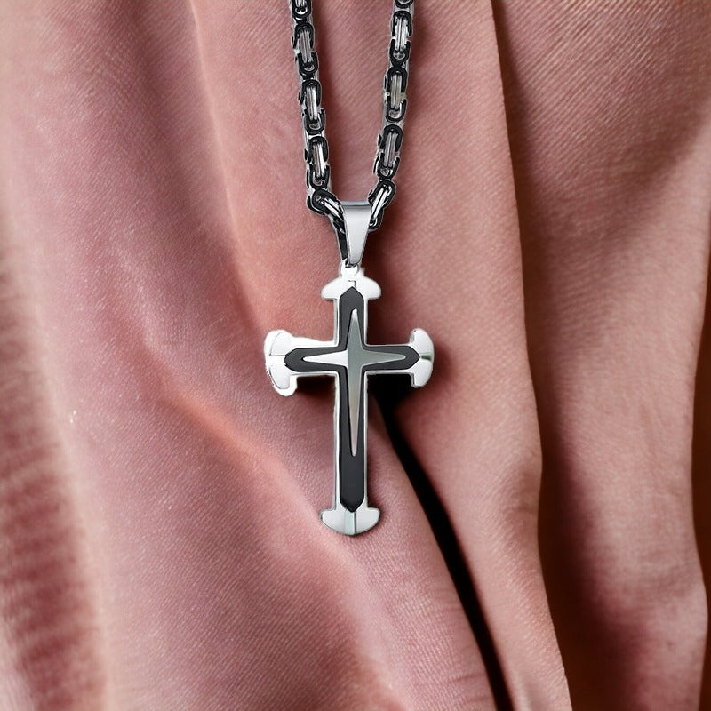 Black Cross Necklace Silver