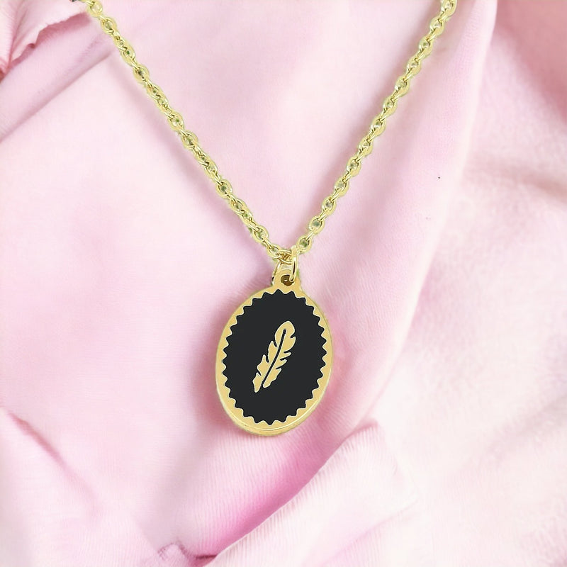 Black Feather Gold Necklace