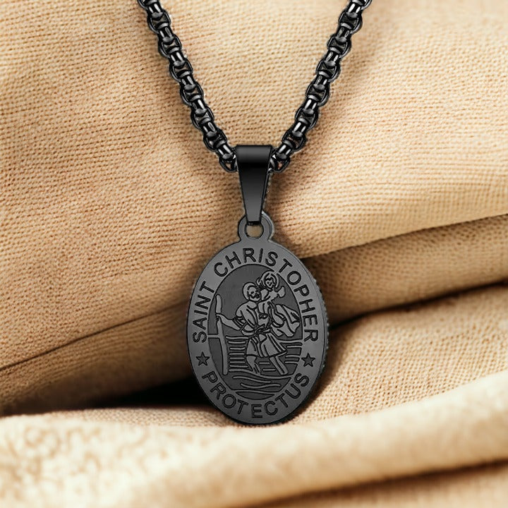 Black St Christopher Necklace