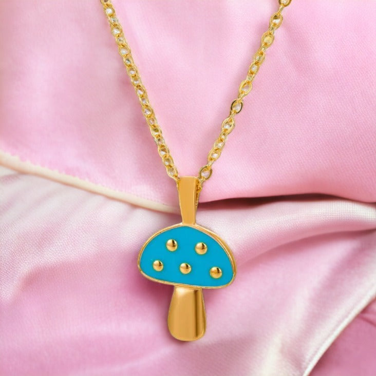 Blue Cap Mushroom Necklace