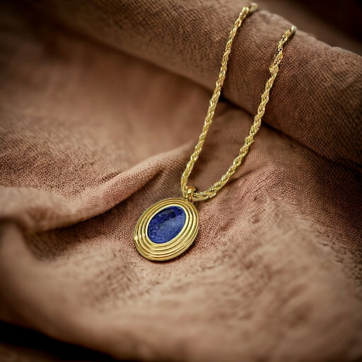 Blue Gemstone Lapis Necklace Gold