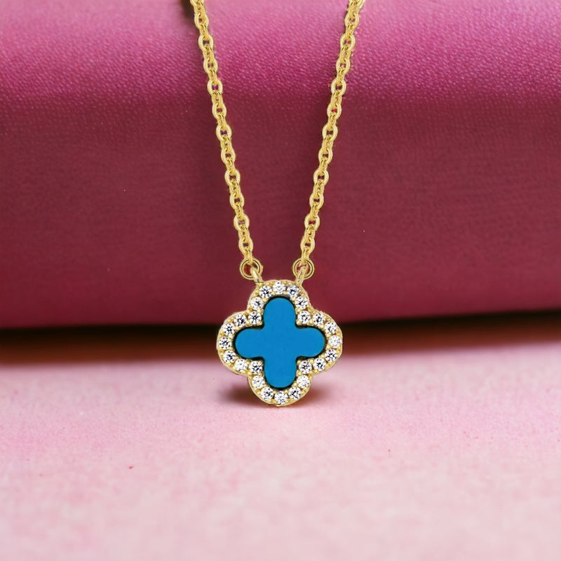 Blue Luck Clover Necklace