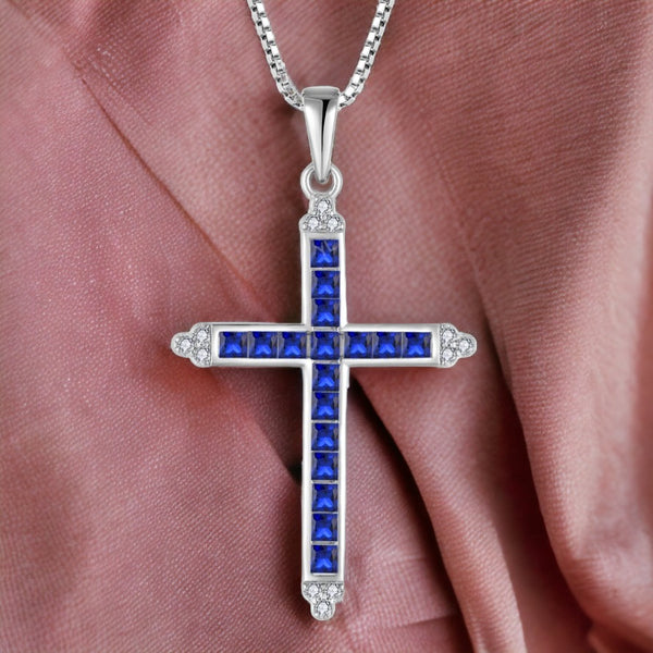 Blue Purity Cross Necklace Silver