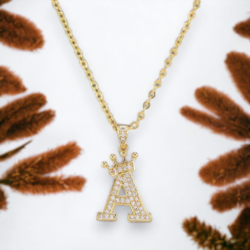 Diamond Crown Initial Letter Necklace