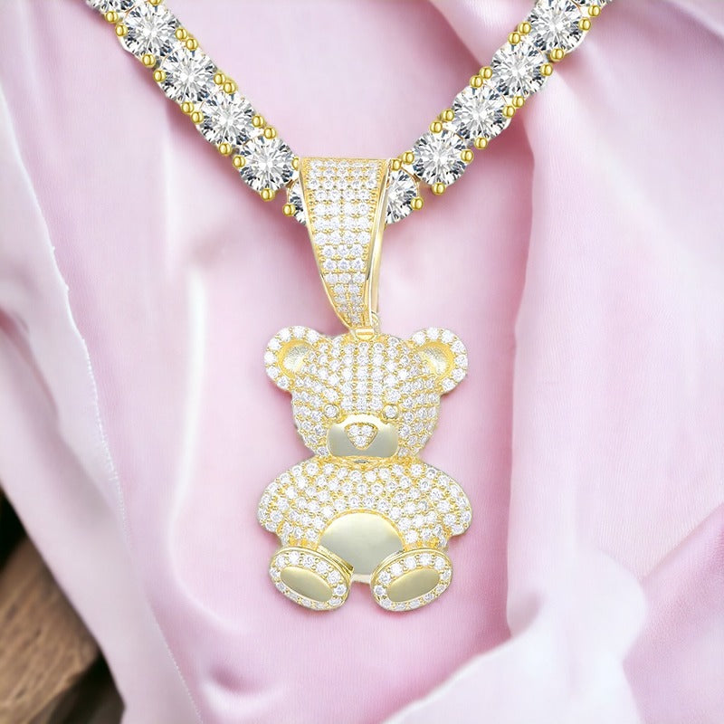 Cute Diamond Teddy Bear Necklace