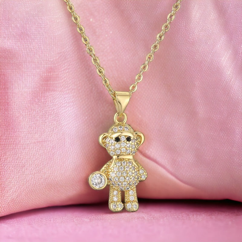 Cute Teddy Bear Gold Necklace