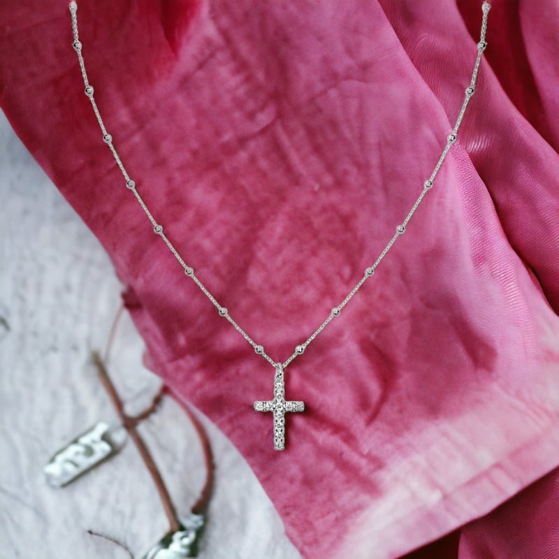 Dainty Blessed Cross Necklace Silver