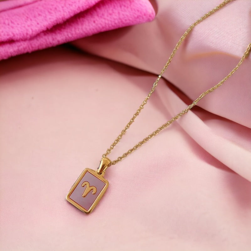 Dainty Pink Aries Star Sign Necklace