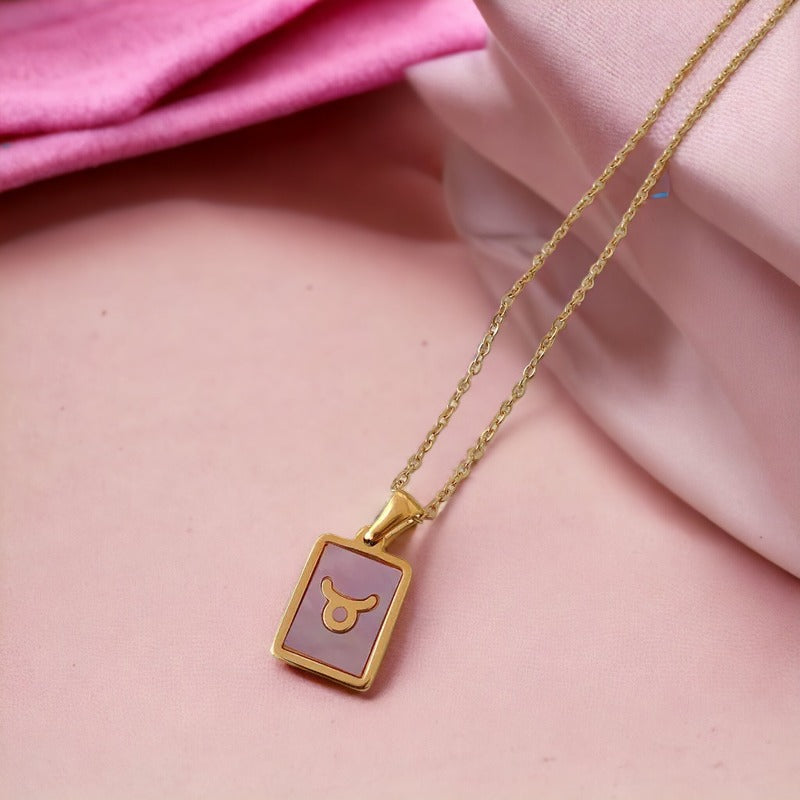 Dainty Pink Taurus Star Sign Necklace