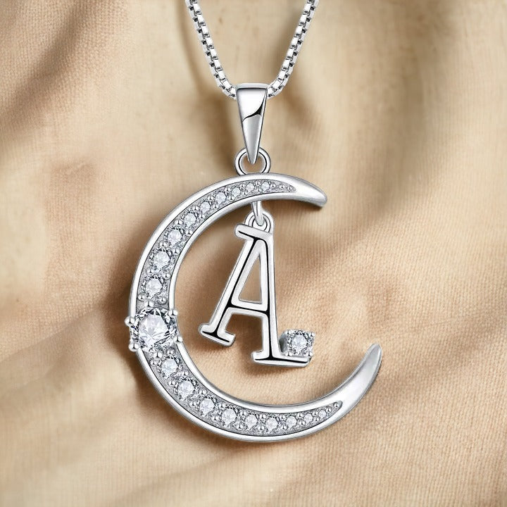 Delicate Moon Initial Necklace