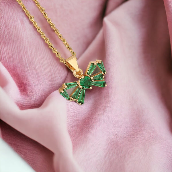 Emerald Gold Wrapped Butterfly Necklace