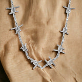 Encrusted Barbed Wire Necklace Silver