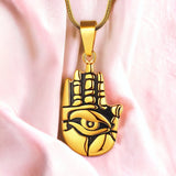 Enigmatic Hand Evil Eye Necklace Gold