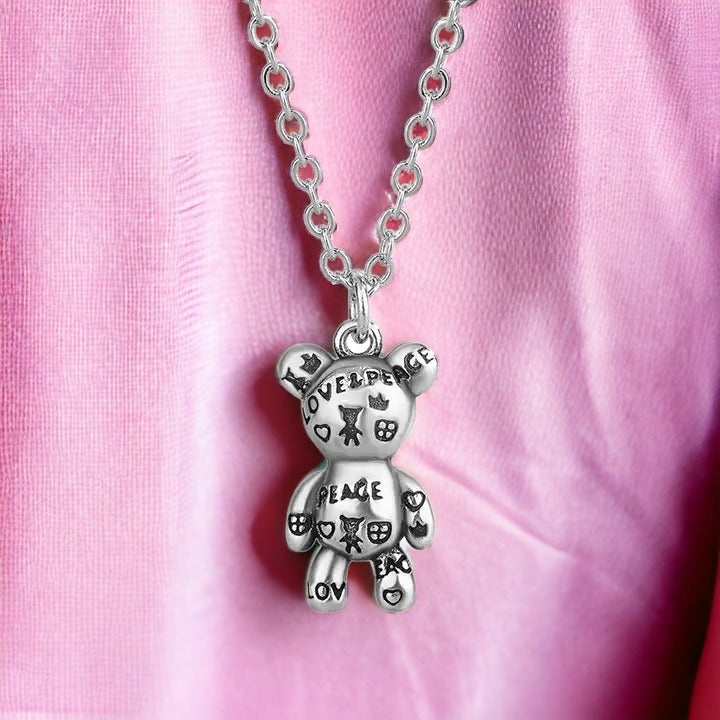 Fancy Peace Teddy Bear Necklace