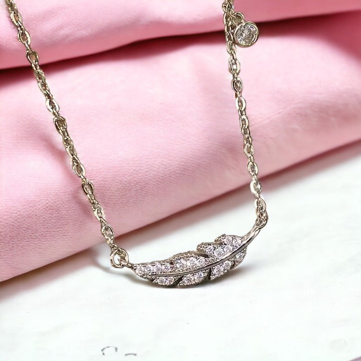 Diamond Feather Harmony Silver Necklace