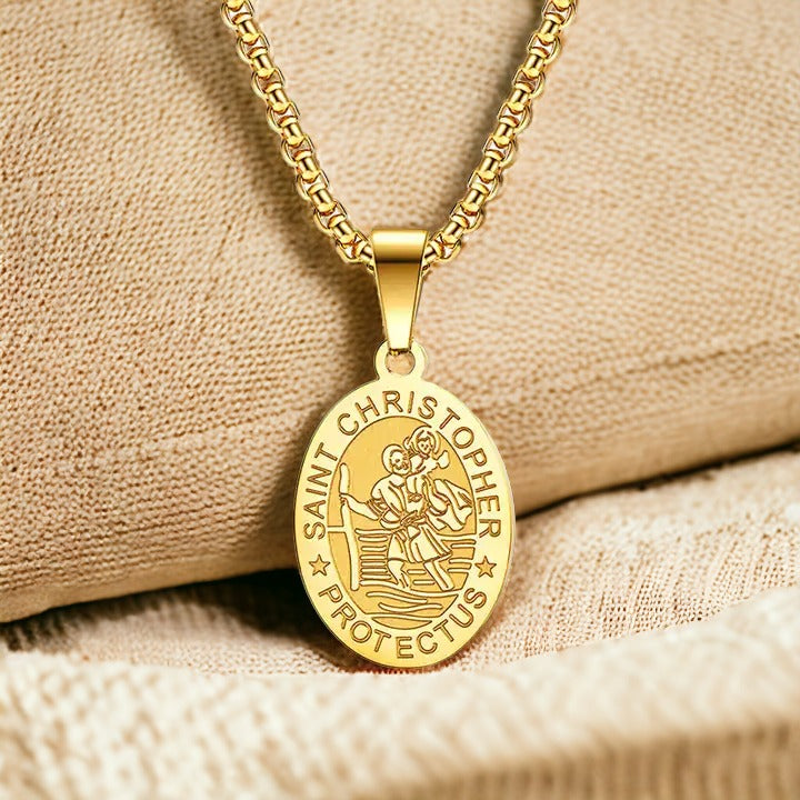 Compass Gold St Christopher Necklace