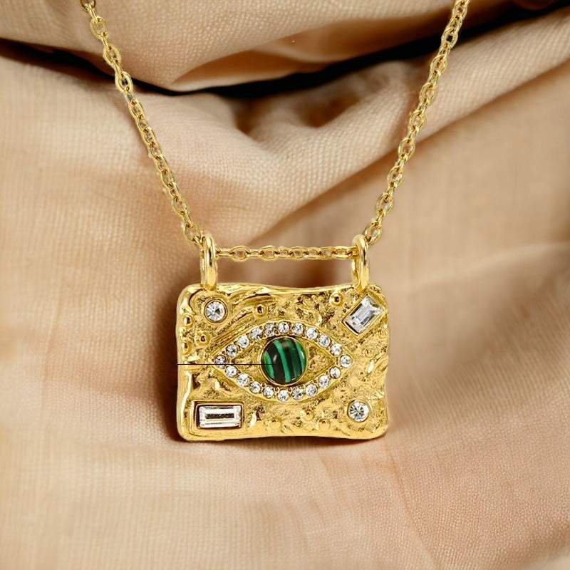 Gold Emerald Eye Egyptian Necklace