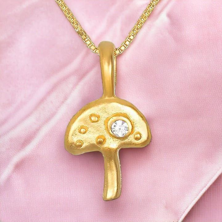 Golden Forest Mushroom Necklace