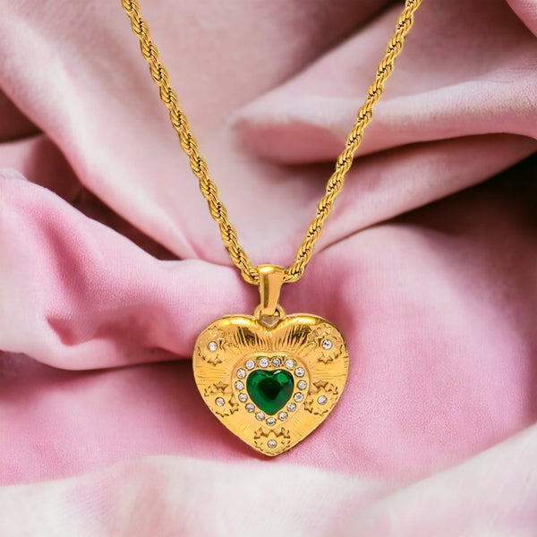 Golden Heart Emerald Necklace