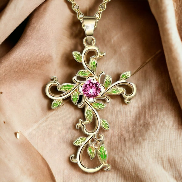 Gold Leaf Cross Necklace