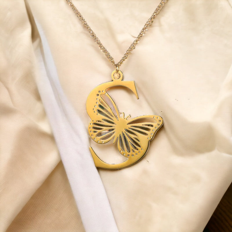 Butterfly Initial Necklace