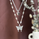 Layered Diamante Butterfly Necklace