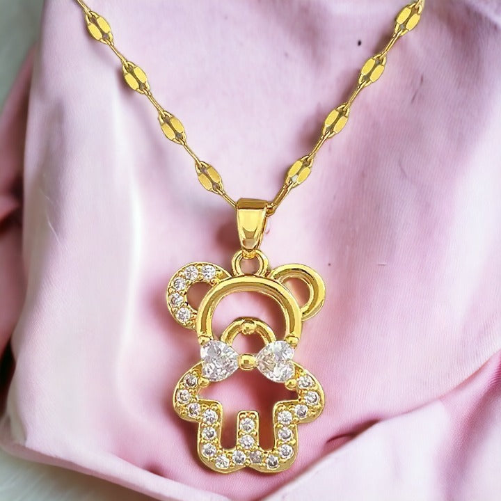 Golden Hugs Teddy Necklace