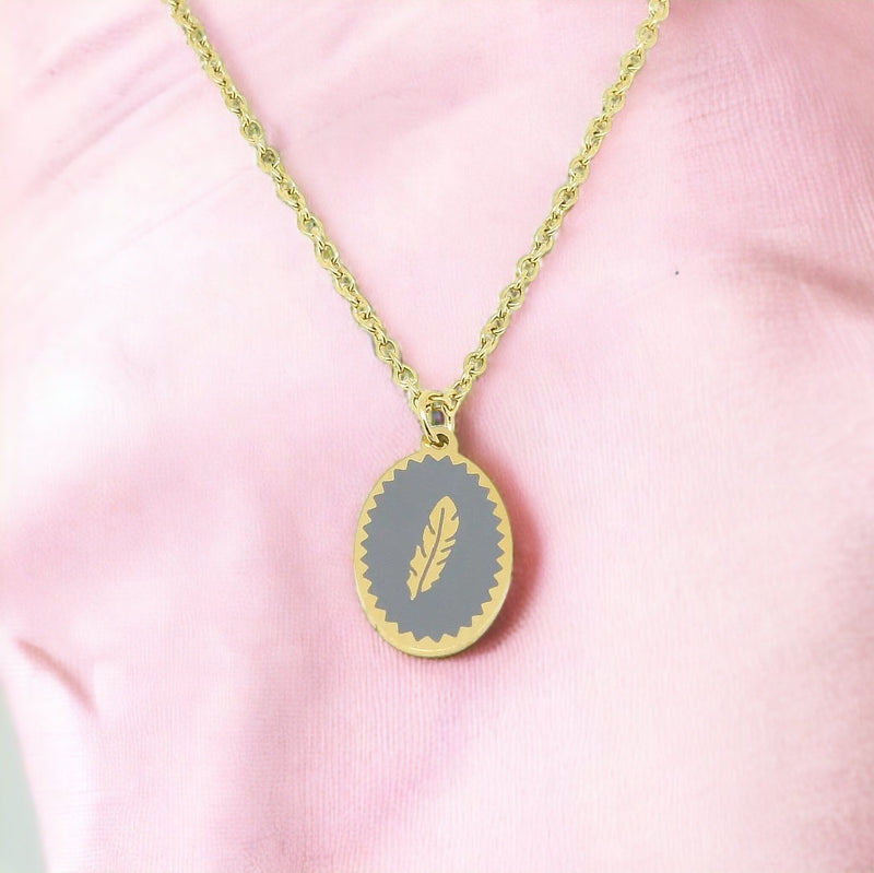 Grey Feather Gold Necklace