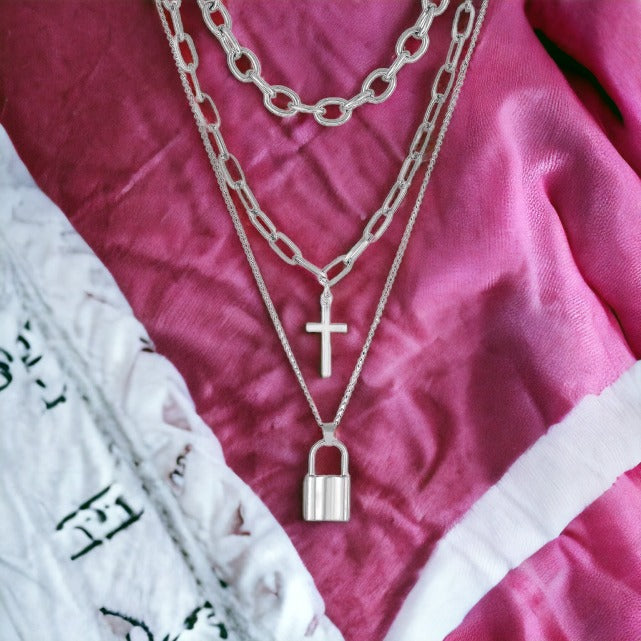 Harmony Lock Layered Cross Necklace