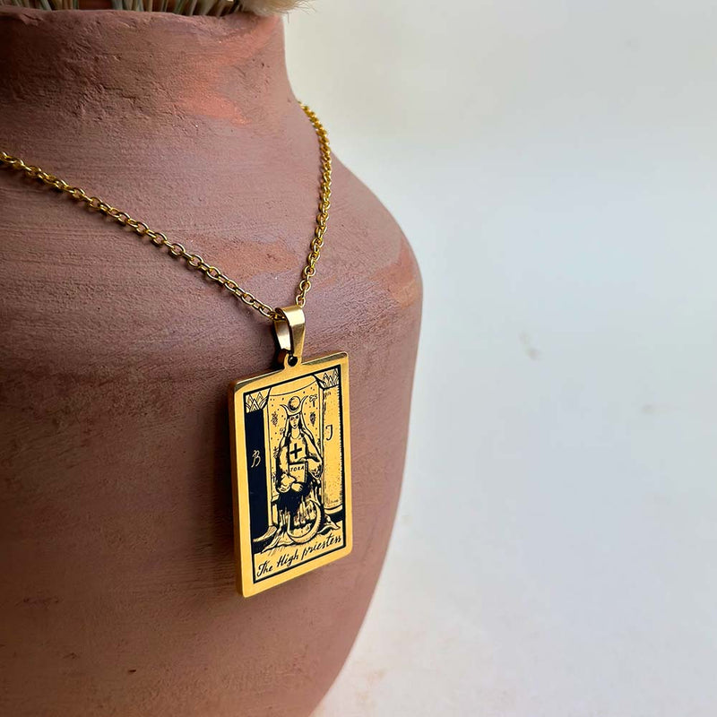 High-Priestess-Vintage-Tarot-card-Gold-Necklace