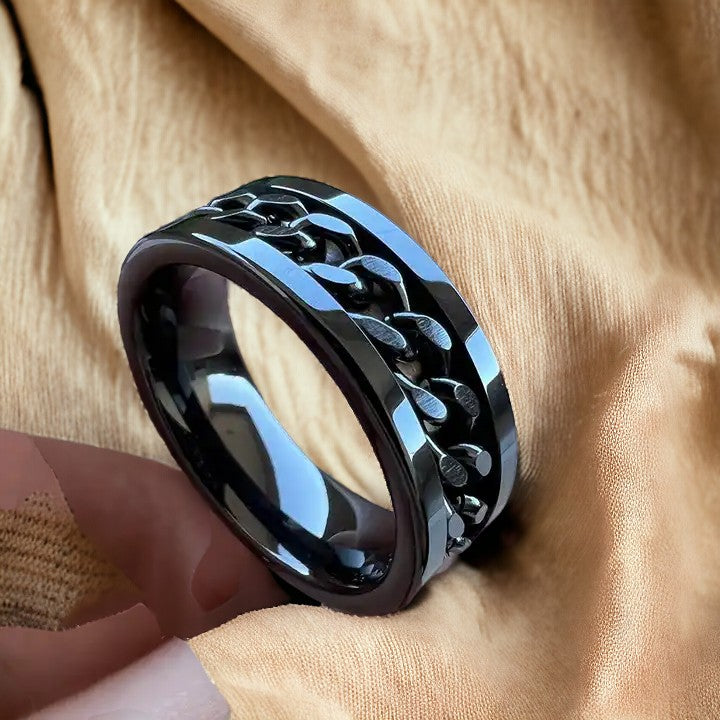 Hypnotic Tungsten Spinner Ring