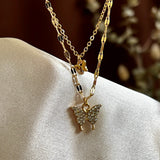 Layered Diamante Butterfly Necklace