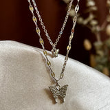 Layered Diamante Butterfly Necklace