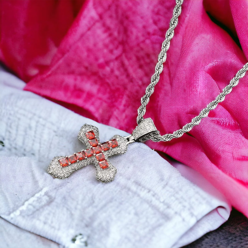 Red Diamond Jesus Peaceful Cross Necklace