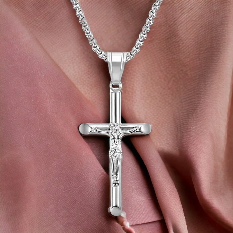 Jesus Silver Guide Cross Necklace