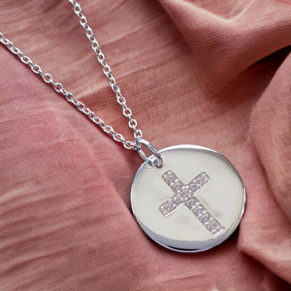 Circle Jesus Silver Path Cross Necklace