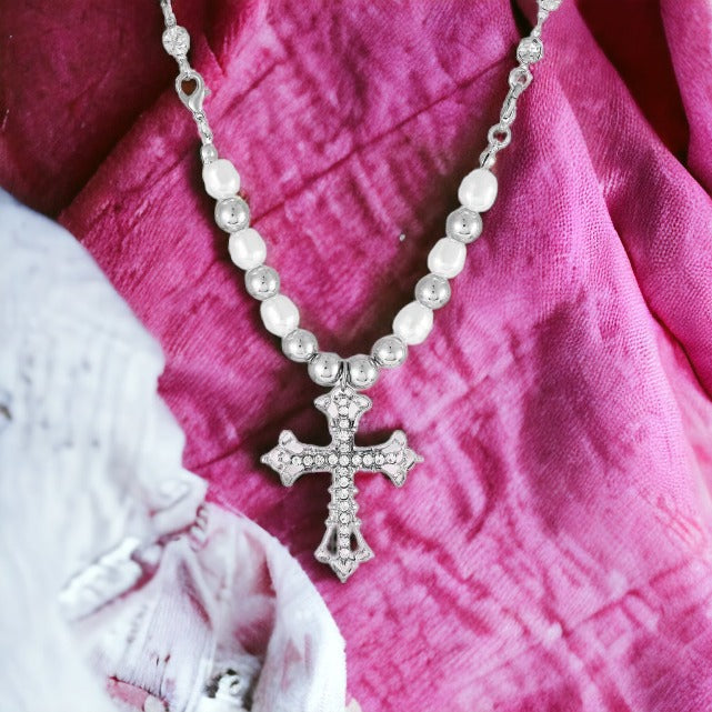 Jesus Whispering Silver Cross Necklace