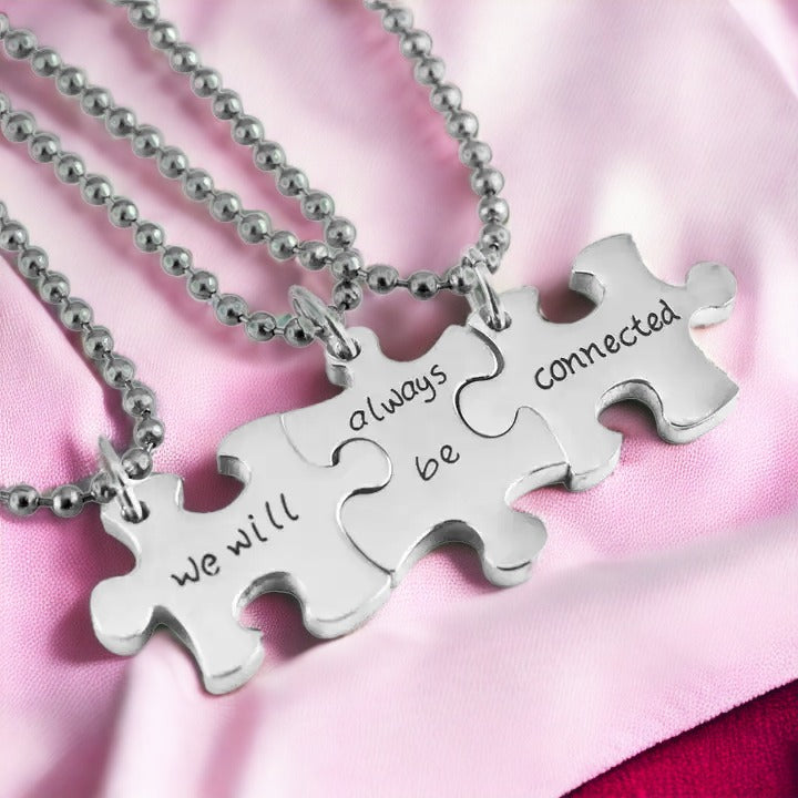 Jigsaw Best Friend Trio Necklace Silver