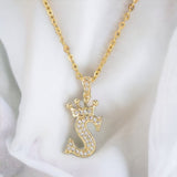 Diamond Crown Initial Letter Necklace