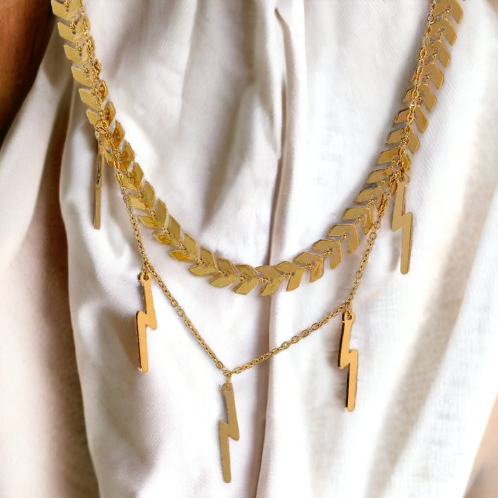 Layered Thunder Bolt Gold Necklace