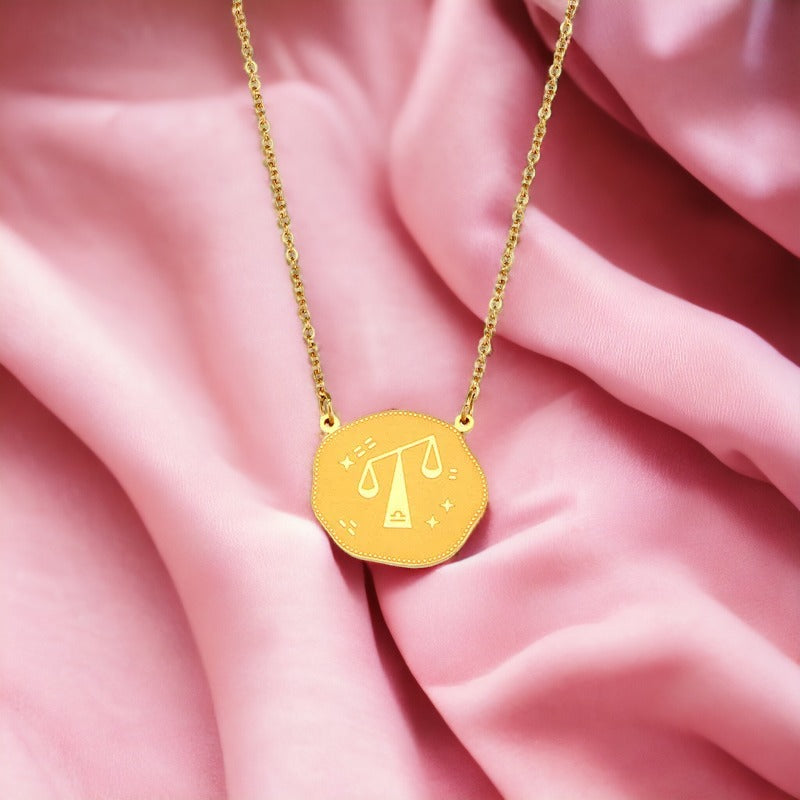 Libra Irregular Coin Star Sign Necklace