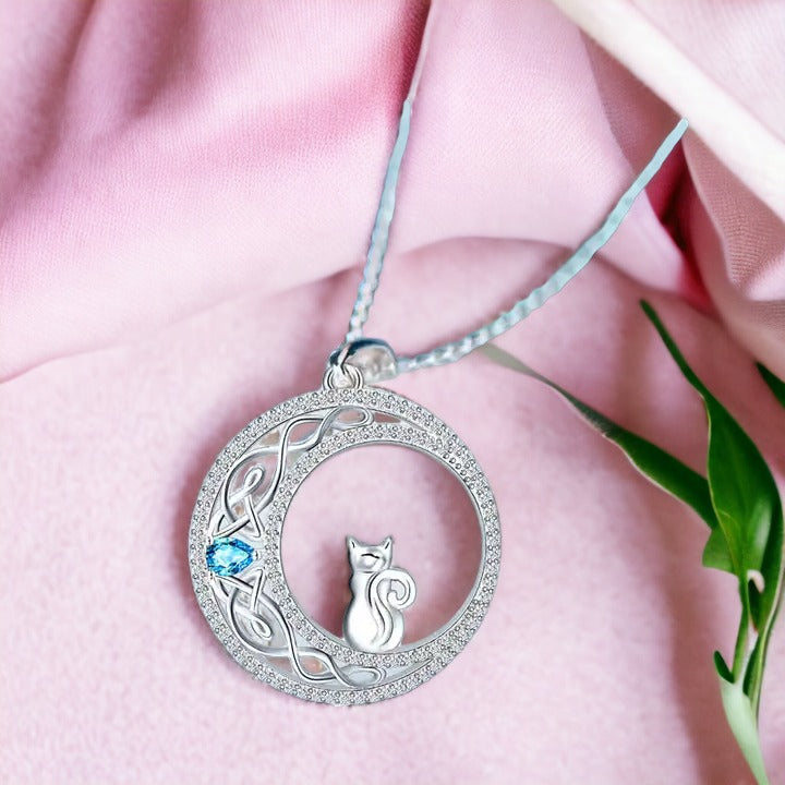 Mystique Cat Moon Silver Necklace