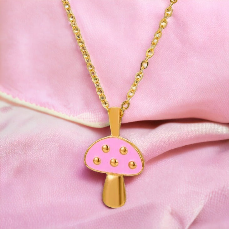 Pink Mushroom Pendant Necklace