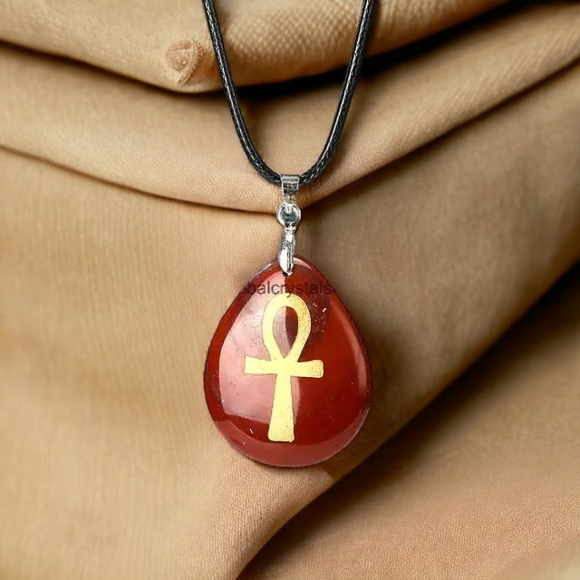 Red Pebble Ankh Egyptian Necklace