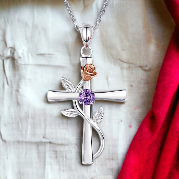 Redemption Rose Cross Necklace Silver