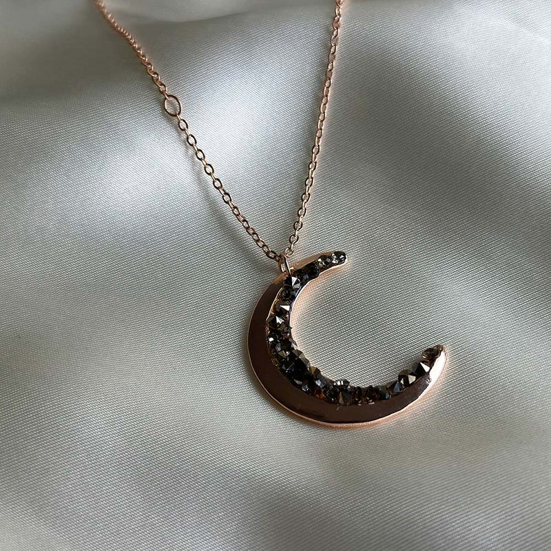 Crescent moon necklace rose on sale gold