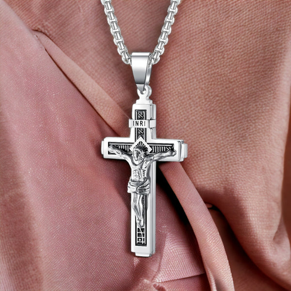 Serenity Jesus Cross Necklace Silver