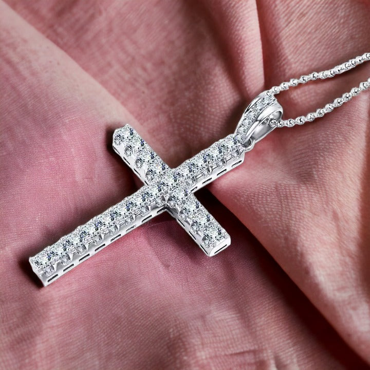 Silver Diamond Spiritual Journey Cross Necklace